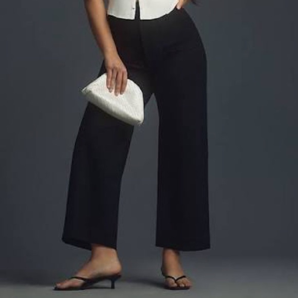 Maeve by Anthropologie The Colette Ponte Crop Wide-Leg Pant in Black - Size 29